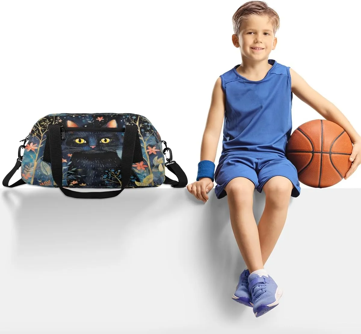 Black Cat At Night Kids Duffle Bag Boys Girls Small Sport Dance Gym Bag for Overnight Travel Weekender Carry On