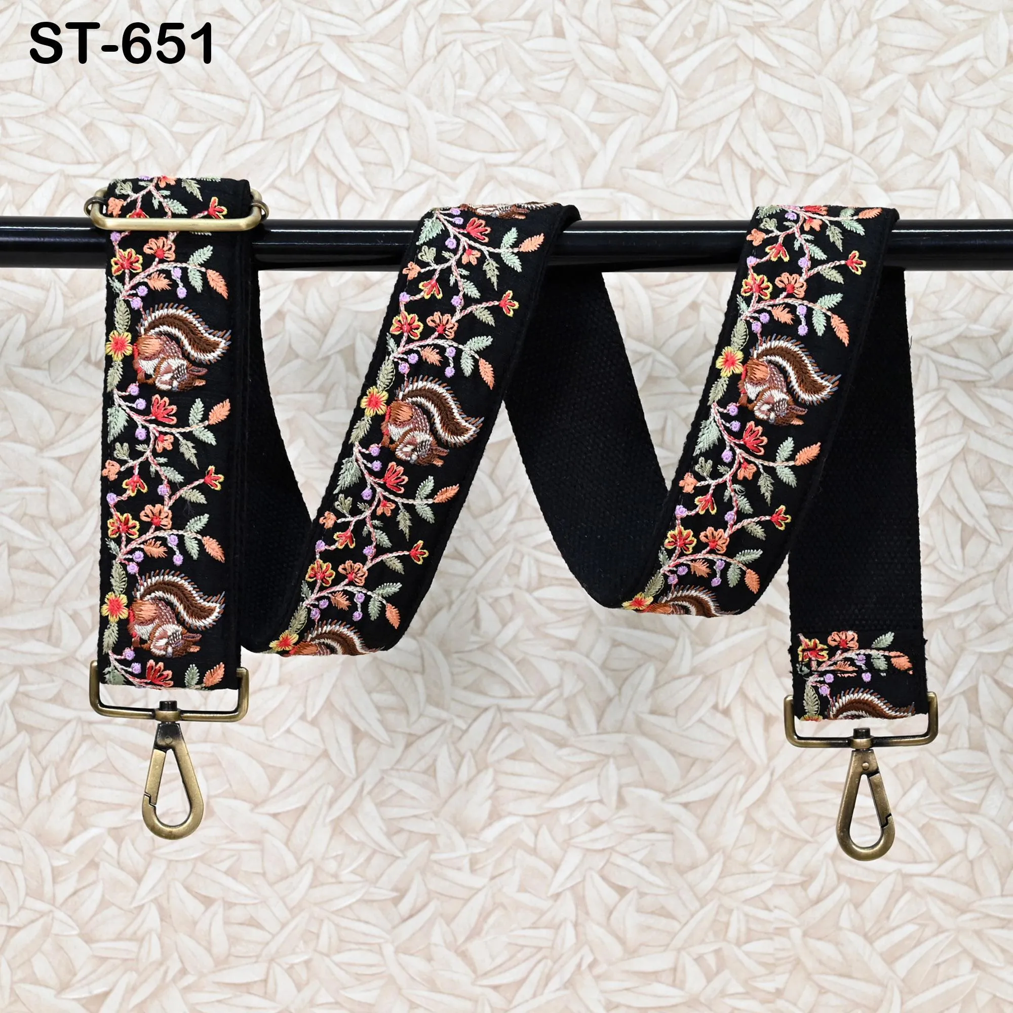 Black Embroidery Replacement Purse Strap Crossbody Strap for Purses Floral Embroidered Bag Strap Boho Guitar Strap Handbag Strap Gift Mom