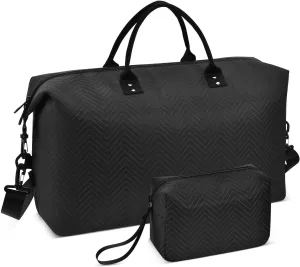 Black Sports Gym Bag for Women Men Travel Duffel Bag Weekend Overnight Carry on Bag with Toiletry Bag Yoga Bag for Hospital Plane Swimming Yoga Workout
