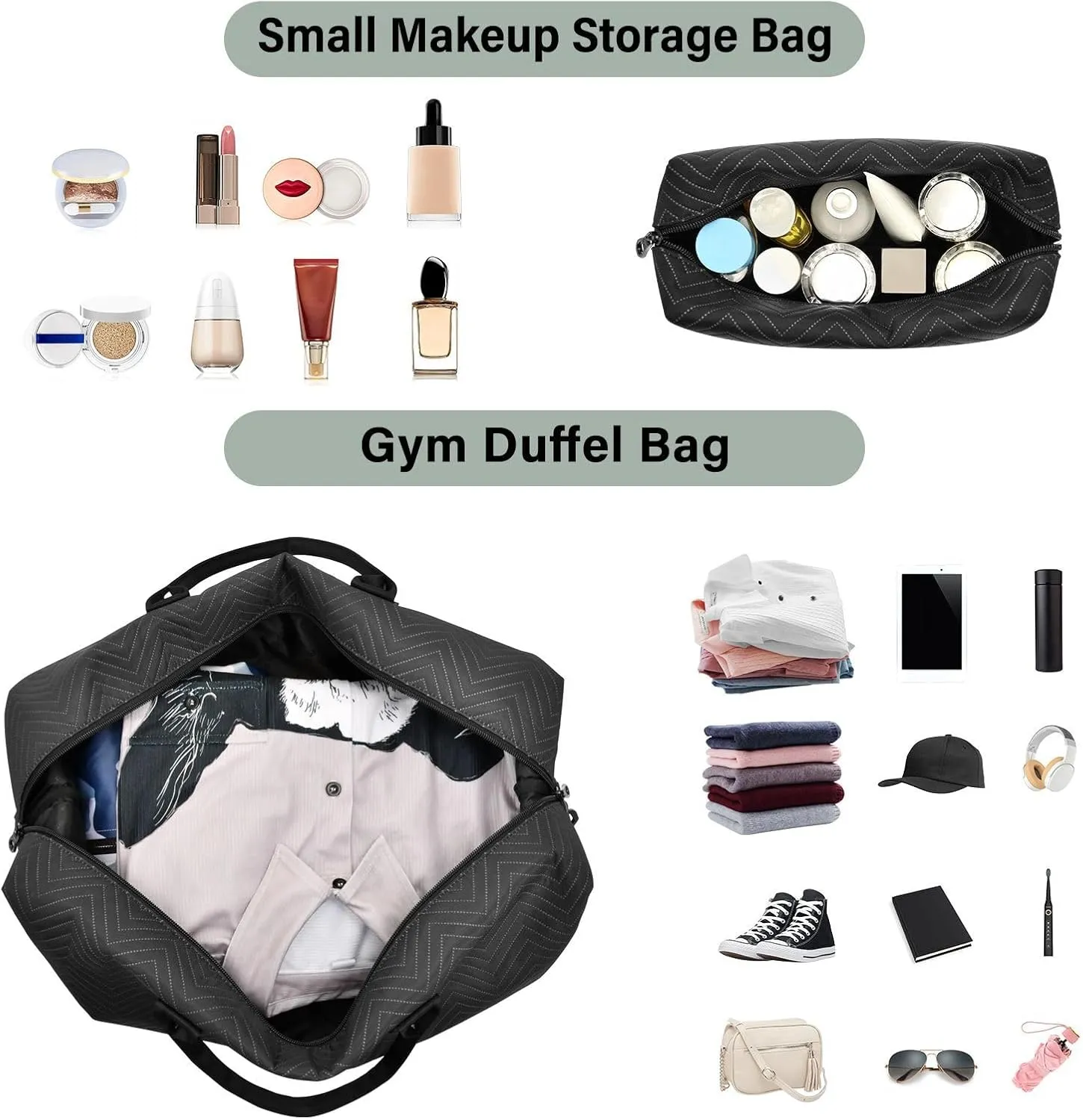 Black Sports Gym Bag for Women Men Travel Duffel Bag Weekend Overnight Carry on Bag with Toiletry Bag Yoga Bag for Hospital Plane Swimming Yoga Workout
