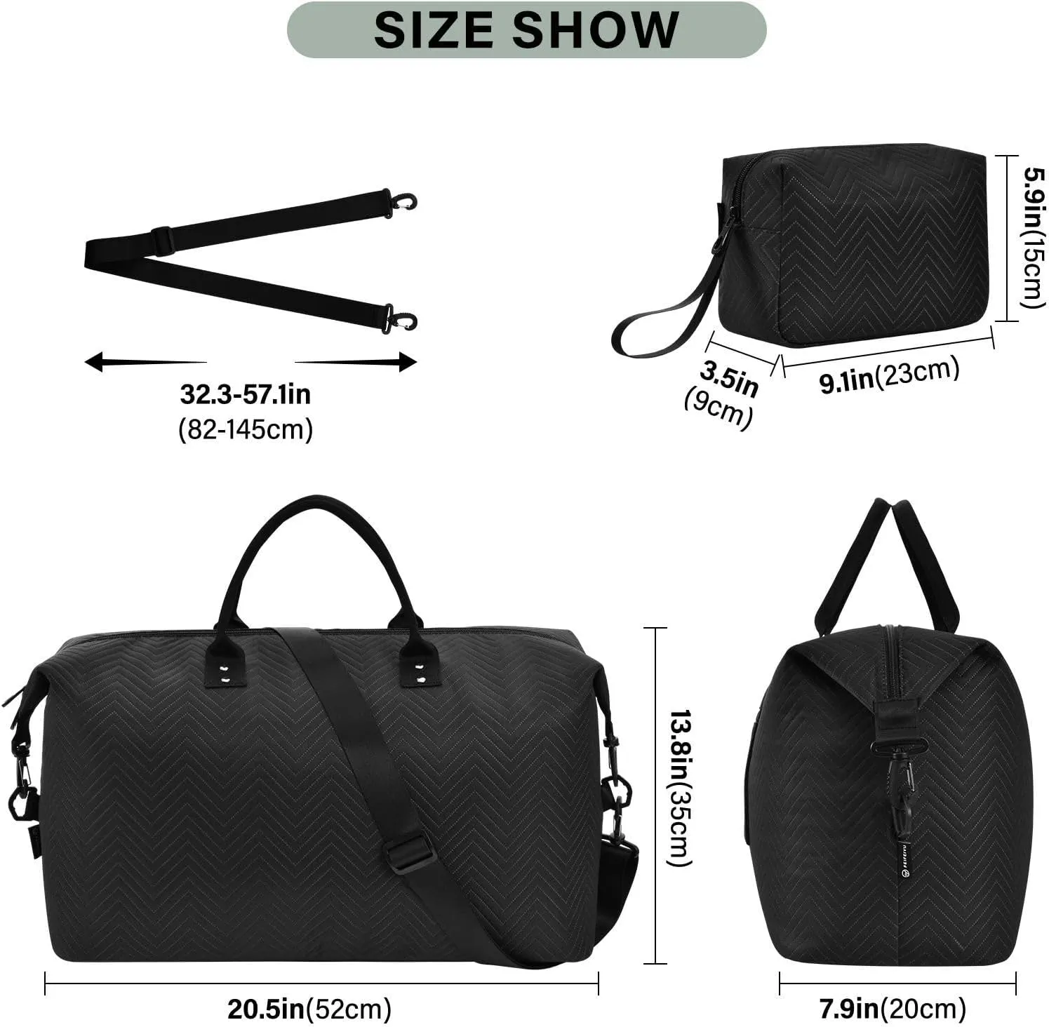 Black Sports Gym Bag for Women Men Travel Duffel Bag Weekend Overnight Carry on Bag with Toiletry Bag Yoga Bag for Hospital Plane Swimming Yoga Workout