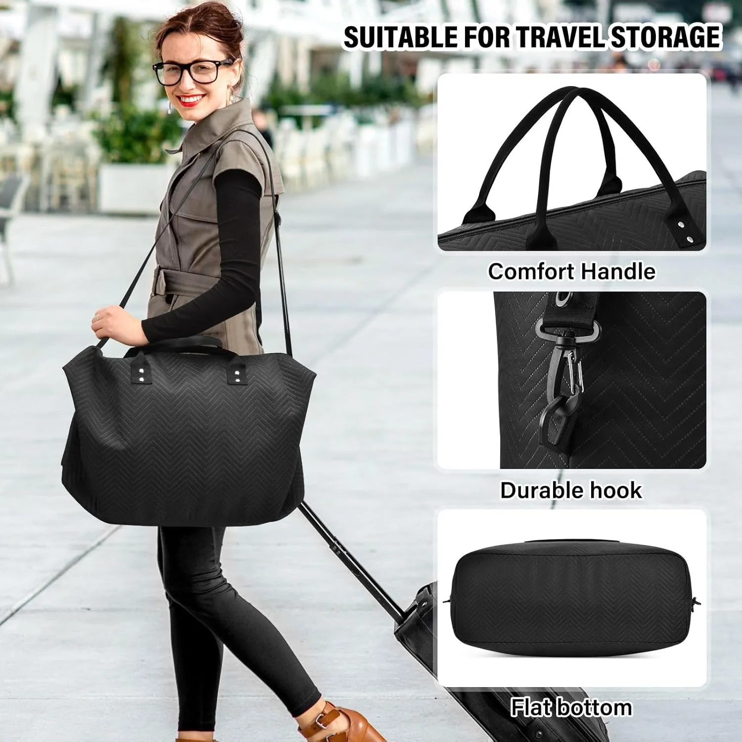 Black Sports Gym Bag for Women Men Travel Duffel Bag Weekend Overnight Carry on Bag with Toiletry Bag Yoga Bag for Hospital Plane Swimming Yoga Workout