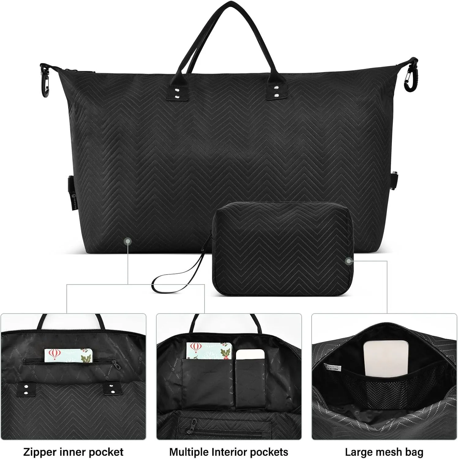 Black Sports Gym Bag for Women Men Travel Duffel Bag Weekend Overnight Carry on Bag with Toiletry Bag Yoga Bag for Hospital Plane Swimming Yoga Workout
