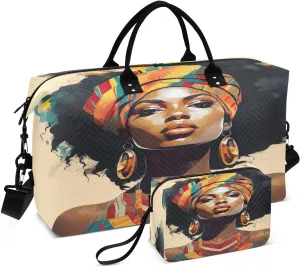 Black Woman Traditional Sports Gym Bag for Women Men Travel Duffel Bag Weekend Overnight Carry on Bag with Toiletry Bag Yoga Bag for Swimming Yoga Workout Plane Hospital