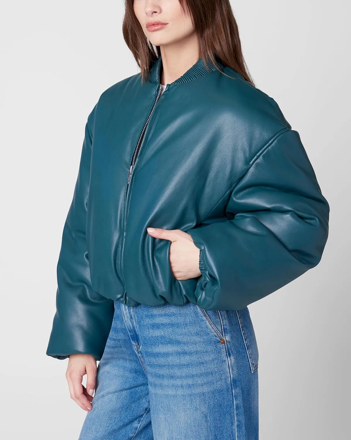 [BLANKNYC] womens Vegan Leather Cropped Bomber