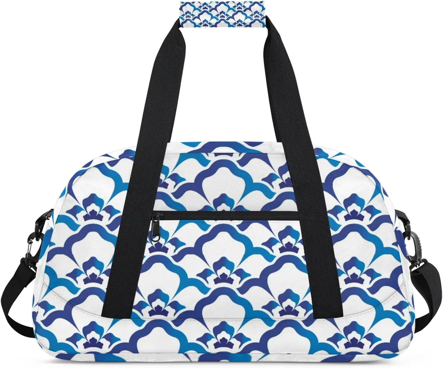 Blue Boho Retro Floral 18 inch Small Gym Bag for Women and Men, Lightweight Carry On Weekender Bag Mini Duffel Bag for Travel Sports Workout