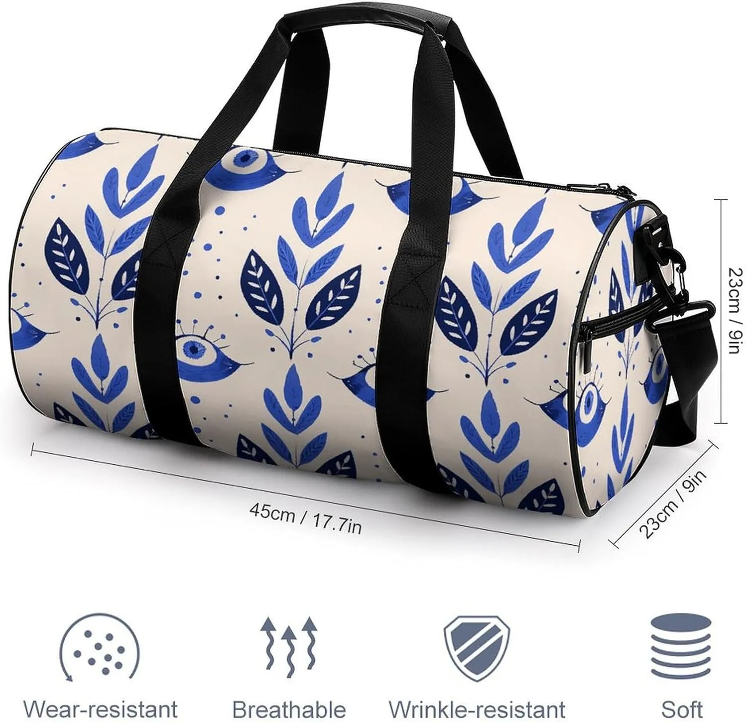 Blue Eye Pattern Gym Bag Small Travel Duffle Bag with Compartment Carry On Weekender Bag for Women Men