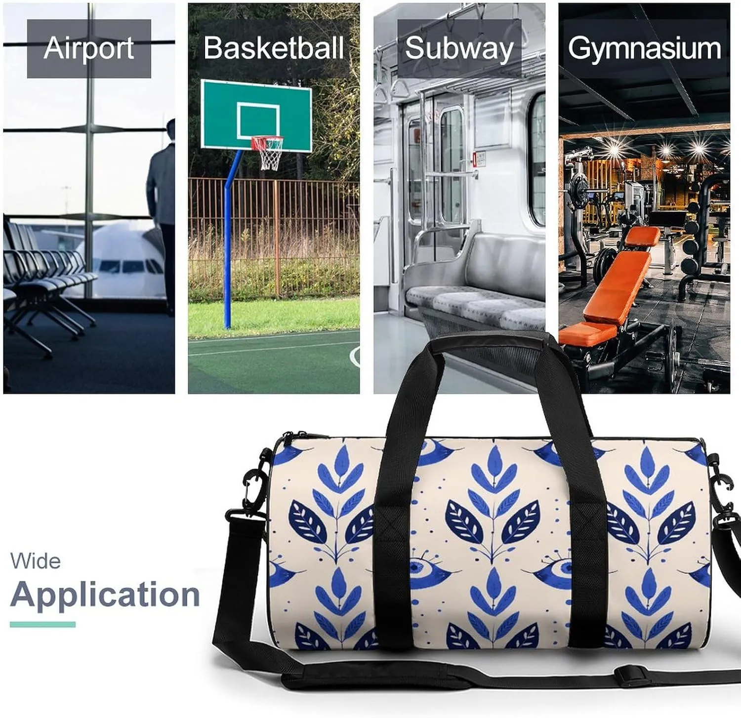 Blue Eye Pattern Gym Bag Small Travel Duffle Bag with Compartment Carry On Weekender Bag for Women Men