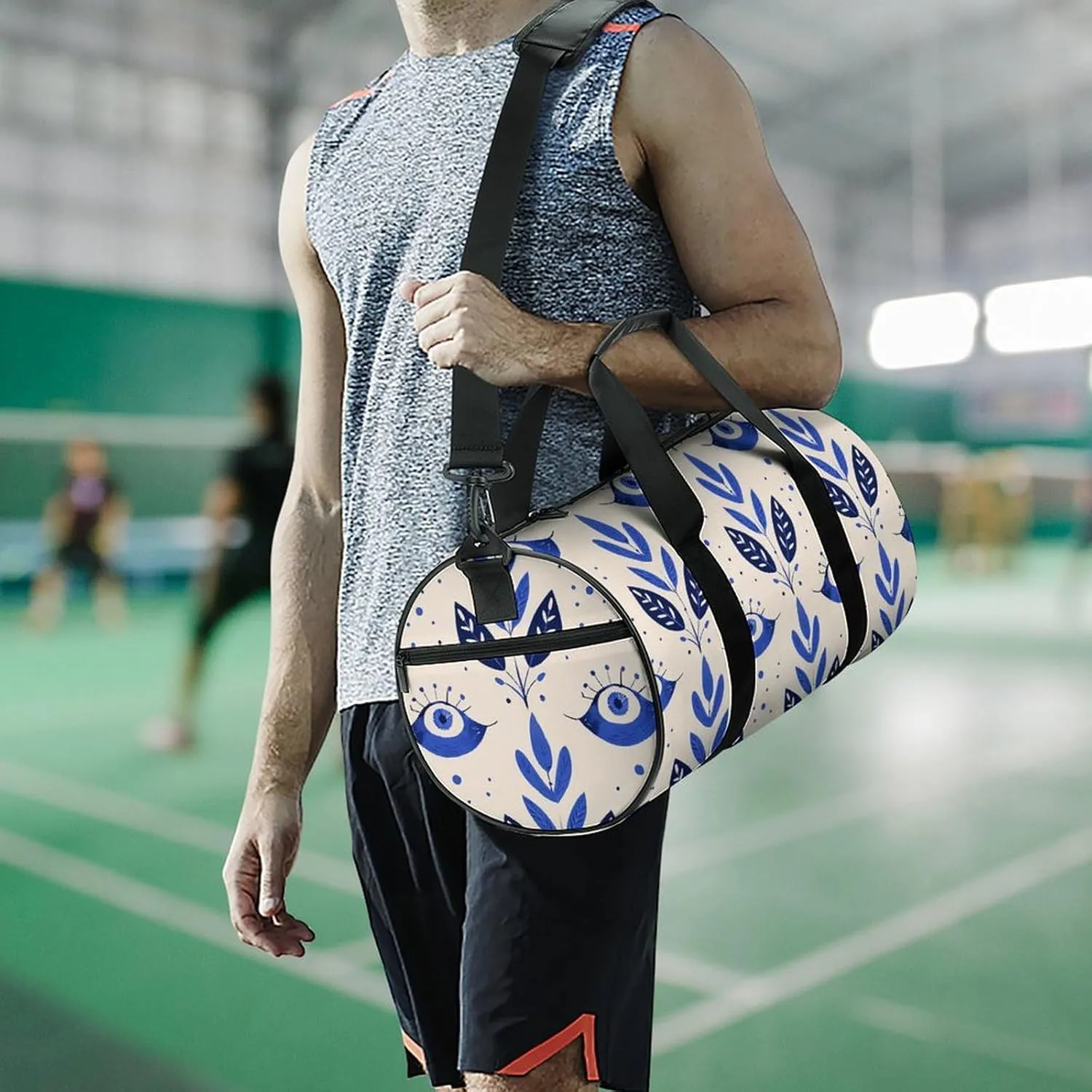 Blue Eye Pattern Gym Bag Small Travel Duffle Bag with Compartment Carry On Weekender Bag for Women Men