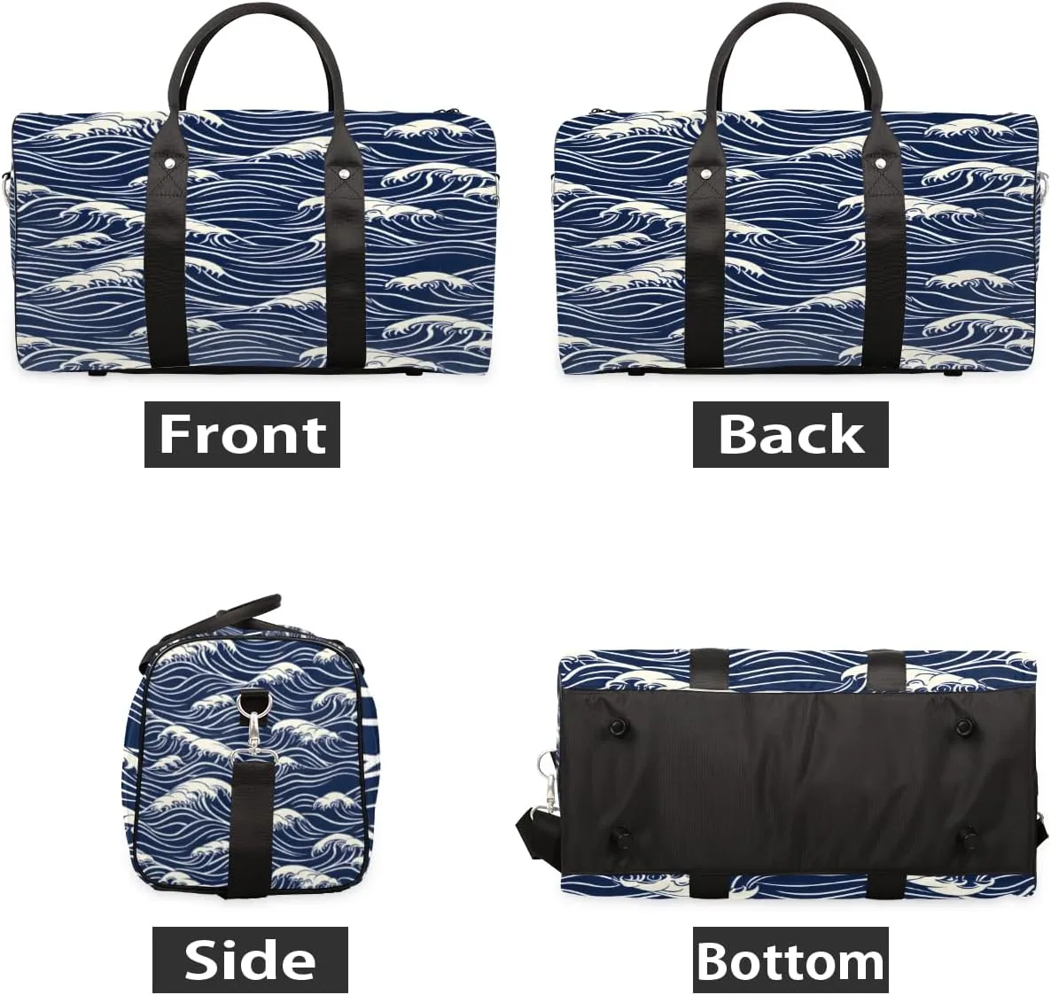 Blue Sea Wave Travel Duffle Bag, Sports Gym Bags for Women Men, Carry On Weekender Overnight Bag, Ocean Theme Workout Hospital Airplane Trips Bag