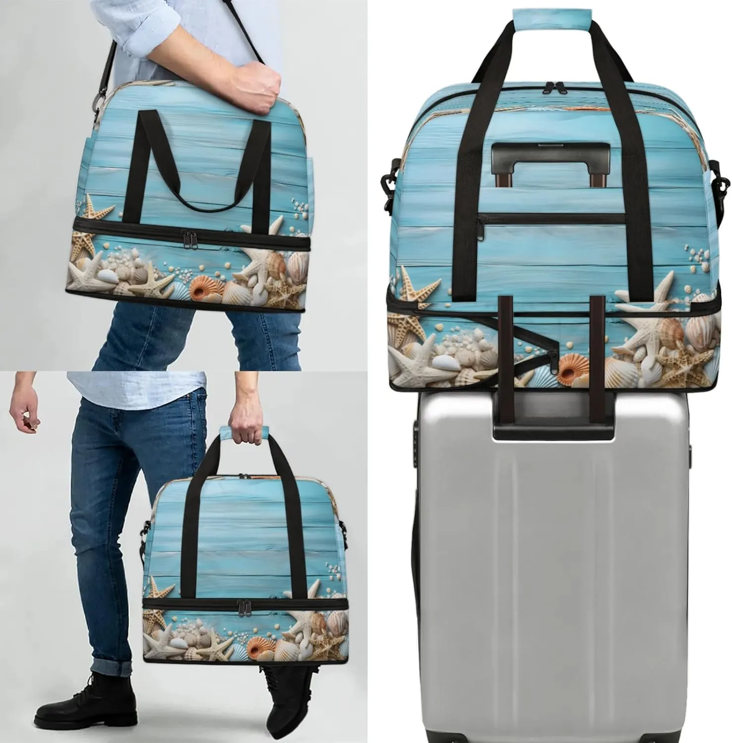 Board Blue Shell Travel Duffel Bags for Women & Men Large Sports Gym Bags Foldie Weekender Overnight Bag Carry On Tote Bag With Shoe Compartment Personal Item Luggage for Travel Sports Gym