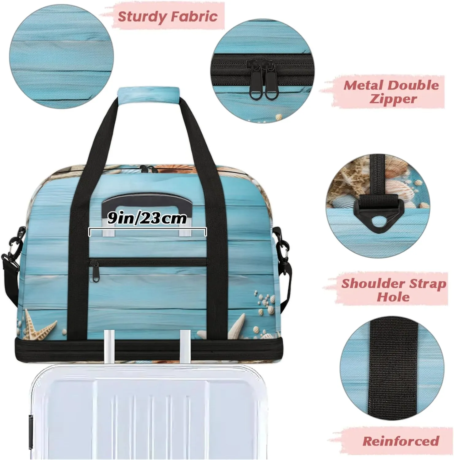Board Blue Shell Travel Duffel Bags for Women & Men Large Sports Gym Bags Foldie Weekender Overnight Bag Carry On Tote Bag With Shoe Compartment Personal Item Luggage for Travel Sports Gym