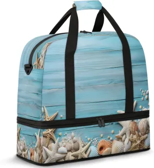Board Blue Shell Travel Duffel Bags for Women & Men Large Sports Gym Bags Foldie Weekender Overnight Bag Carry On Tote Bag With Shoe Compartment Personal Item Luggage for Travel Sports Gym
