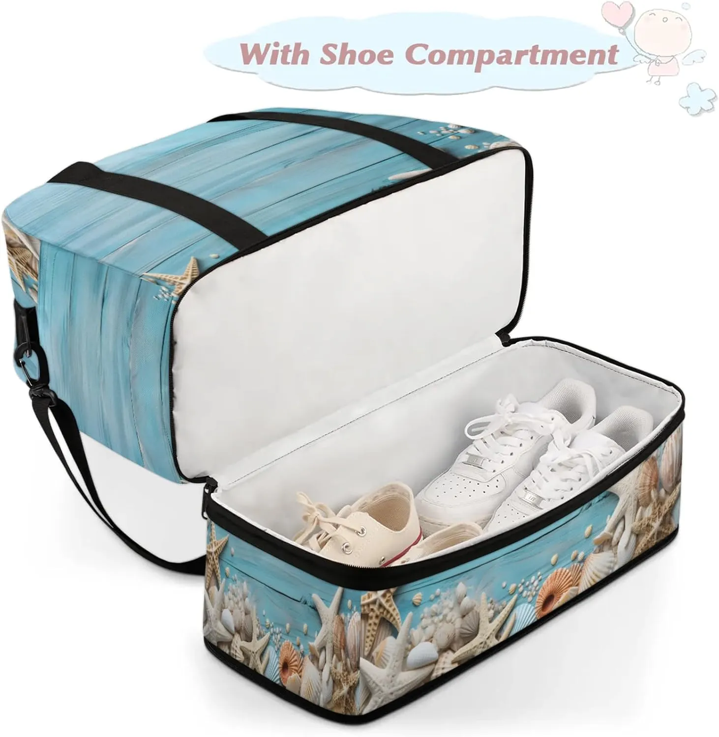 Board Blue Shell Travel Duffel Bags for Women & Men Large Sports Gym Bags Foldie Weekender Overnight Bag Carry On Tote Bag With Shoe Compartment Personal Item Luggage for Travel Sports Gym