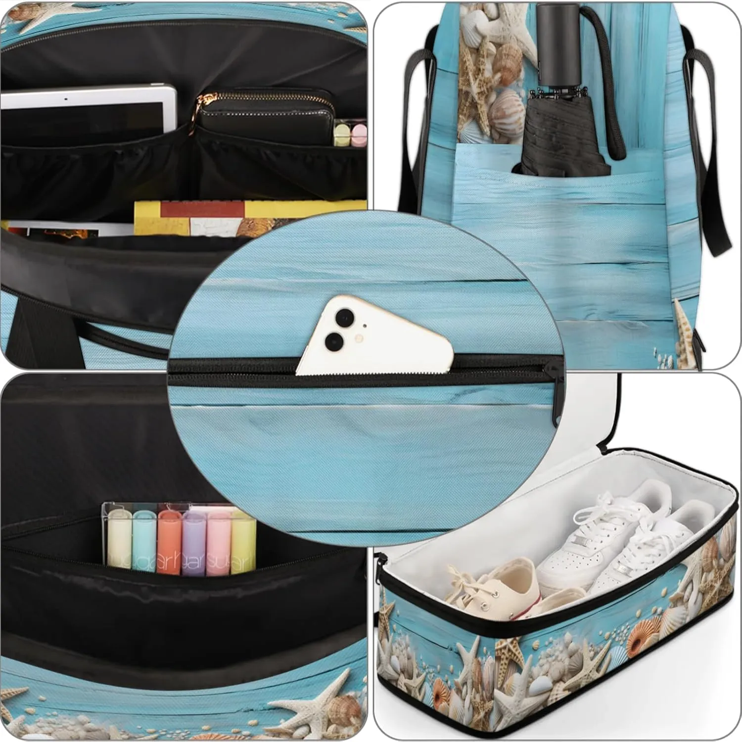 Board Blue Shell Travel Duffel Bags for Women & Men Large Sports Gym Bags Foldie Weekender Overnight Bag Carry On Tote Bag With Shoe Compartment Personal Item Luggage for Travel Sports Gym