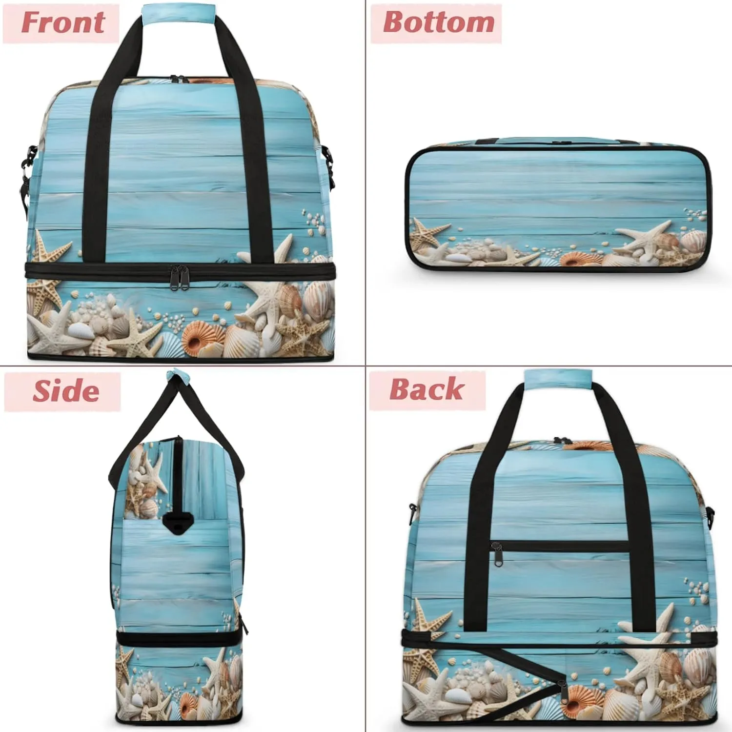 Board Blue Shell Travel Duffel Bags for Women & Men Large Sports Gym Bags Foldie Weekender Overnight Bag Carry On Tote Bag With Shoe Compartment Personal Item Luggage for Travel Sports Gym