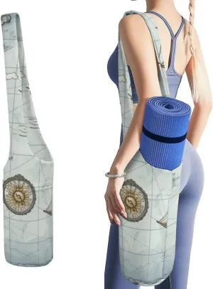 Boat Map Printed Yoga Mat Bag Long Tote with Pockets for Your Yoga Accessories Exercise Yoga Mat Carrier Holder Multi-Functional Storage Bag Holds Most Pilates Mats