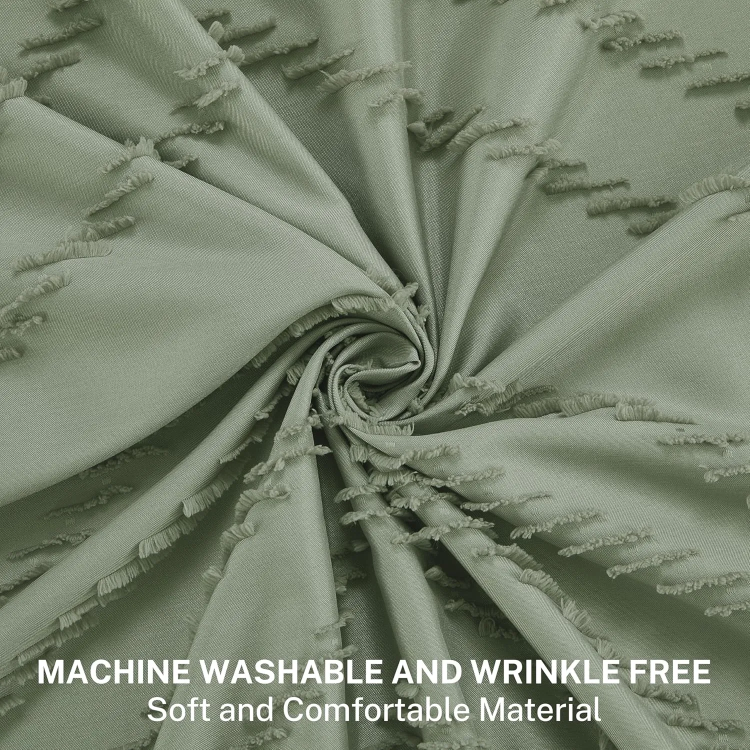 Boho Extra Long Sage Green Shower Curtain with Tassel, Woven Fabric Shower Curtain, Tufted Chevron Striped, 72 x 78, Modern Chic Textured Minimalist Bathroom Shower Curtain