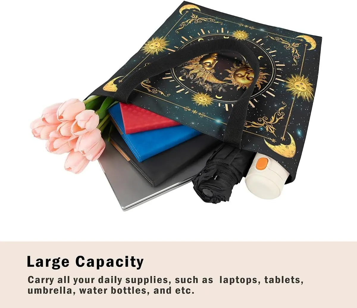 Boho Floral Canvas Tote Bag for Women,Aztec Dahlia Large Shoulder Bag,Watercolor Flowers Reusable Cloth Cotton Bags