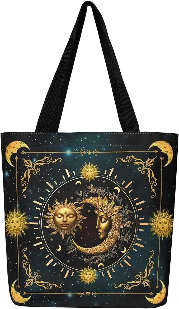 Boho Floral Canvas Tote Bag for Women,Aztec Dahlia Large Shoulder Bag,Watercolor Flowers Reusable Cloth Cotton Bags