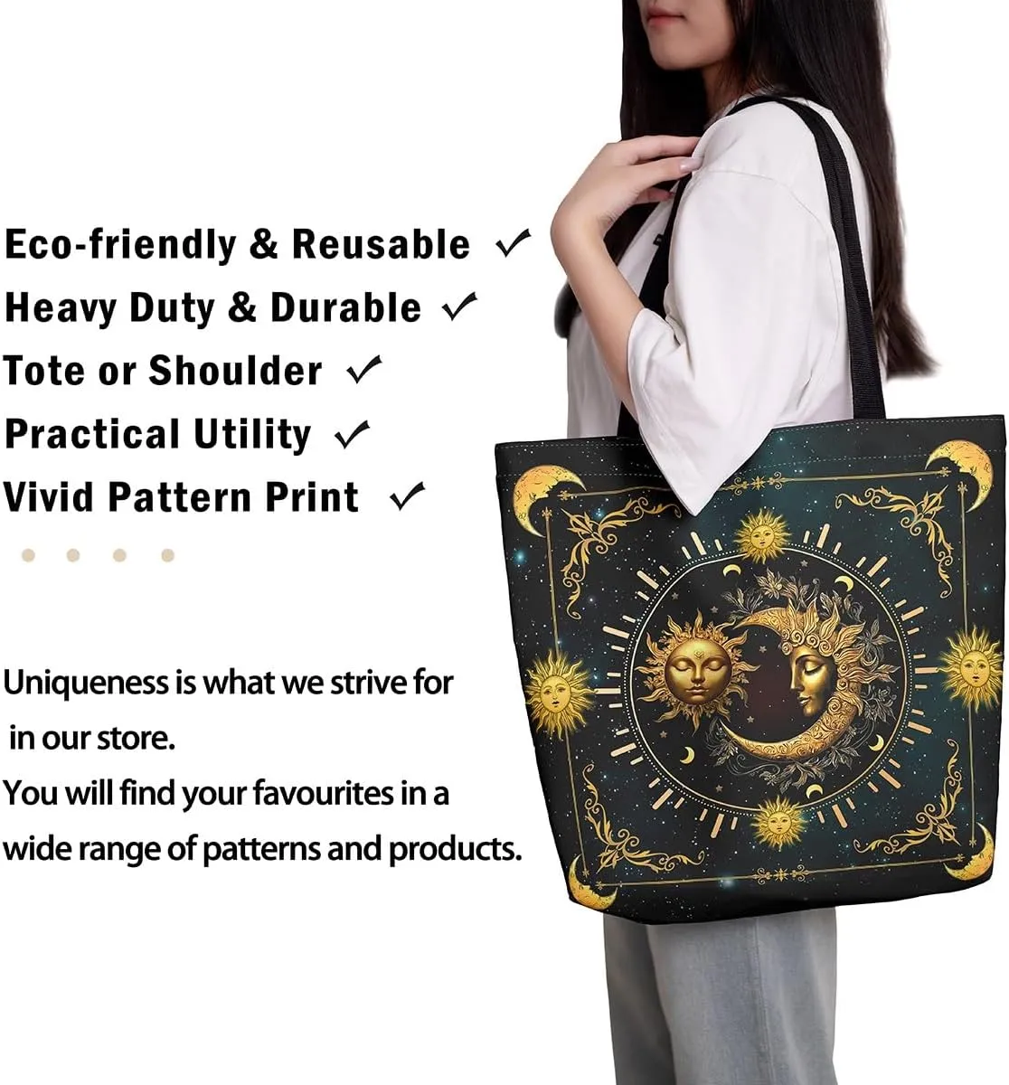 Boho Floral Canvas Tote Bag for Women,Aztec Dahlia Large Shoulder Bag,Watercolor Flowers Reusable Cloth Cotton Bags