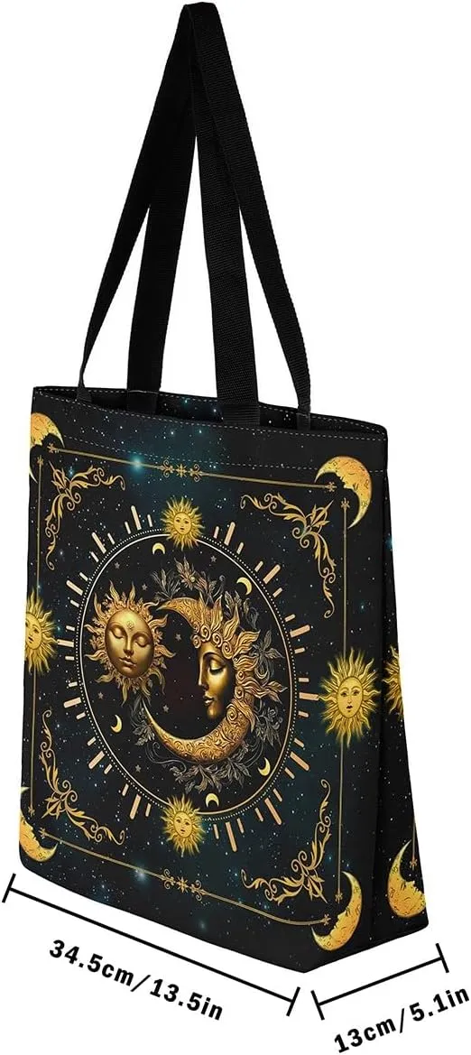 Boho Floral Canvas Tote Bag for Women,Aztec Dahlia Large Shoulder Bag,Watercolor Flowers Reusable Cloth Cotton Bags