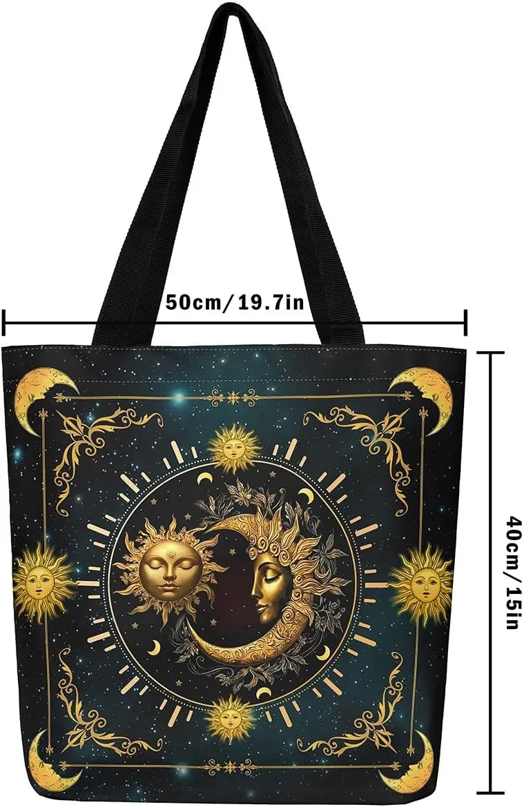 Boho Floral Canvas Tote Bag for Women,Aztec Dahlia Large Shoulder Bag,Watercolor Flowers Reusable Cloth Cotton Bags