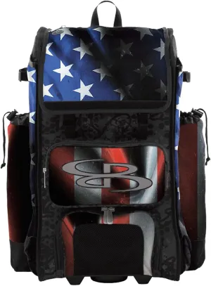Boombah Catchers Superpack Hybrid Rolling Bat Bag - USA Black Ops Black/Royal Blue/Red - Wheeled & Backpack Version