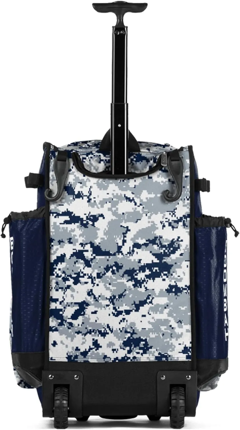 Boombah Rolling Superpack Baseball/Softball Gear Bag - BRSP2CMC23 Digital Camo Navy/Gray - Telescopic Handle - Holds 4 Bats - Wheeled Version