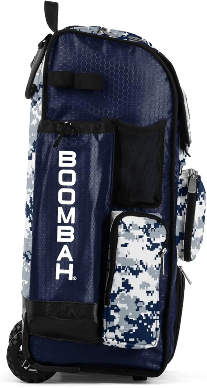 Boombah Rolling Superpack Baseball/Softball Gear Bag - BRSP2CMC23 Digital Camo Navy/Gray - Telescopic Handle - Holds 4 Bats - Wheeled Version