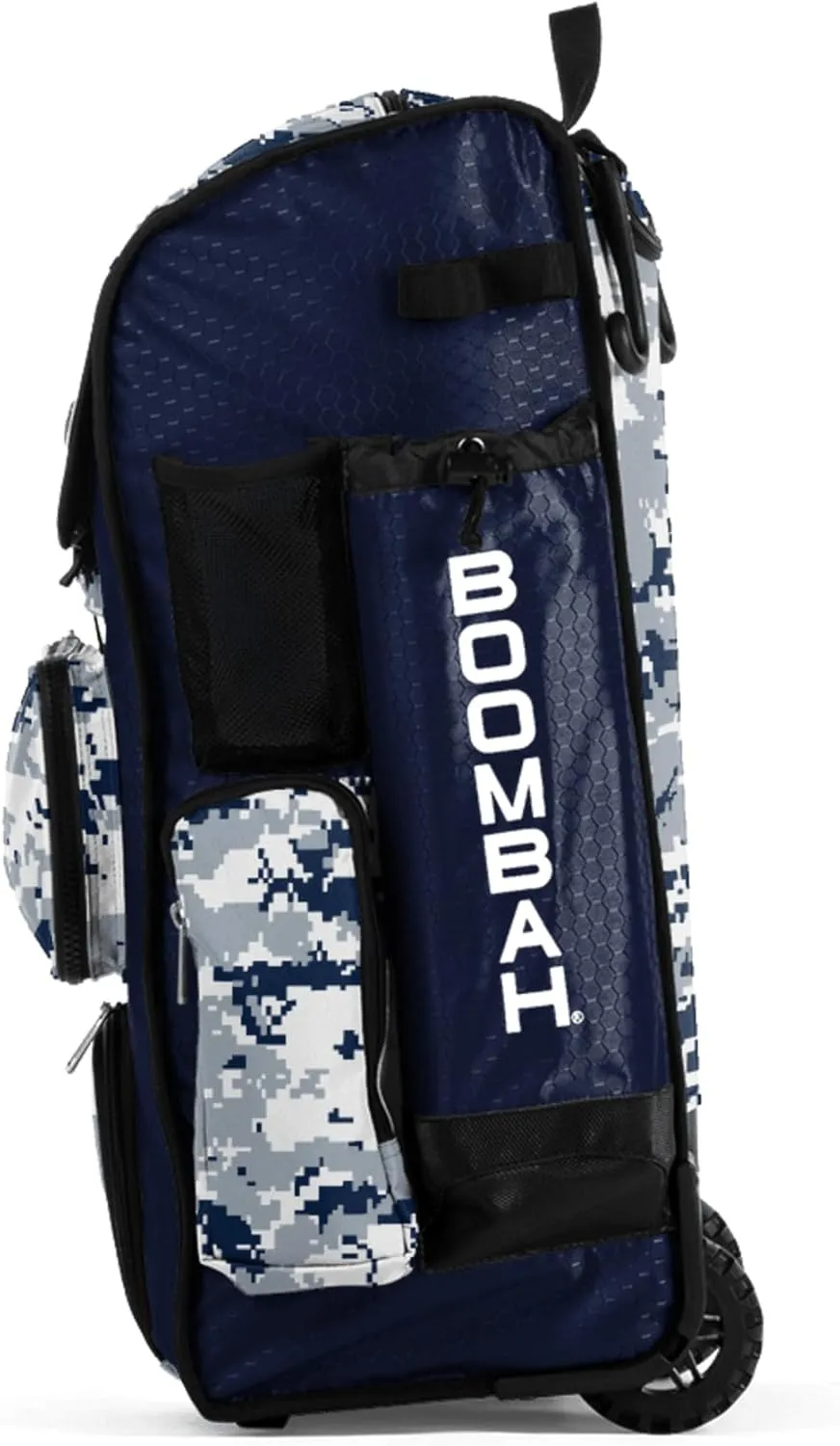 Boombah Rolling Superpack Baseball/Softball Gear Bag - BRSP2CMC23 Digital Camo Navy/Gray - Telescopic Handle - Holds 4 Bats - Wheeled Version