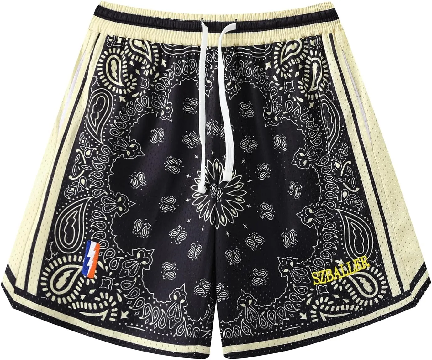 BOOMLEMON Men's Basketball Shorts Workout Athletic Paisley Shorts Mesh Print Running Short Pants