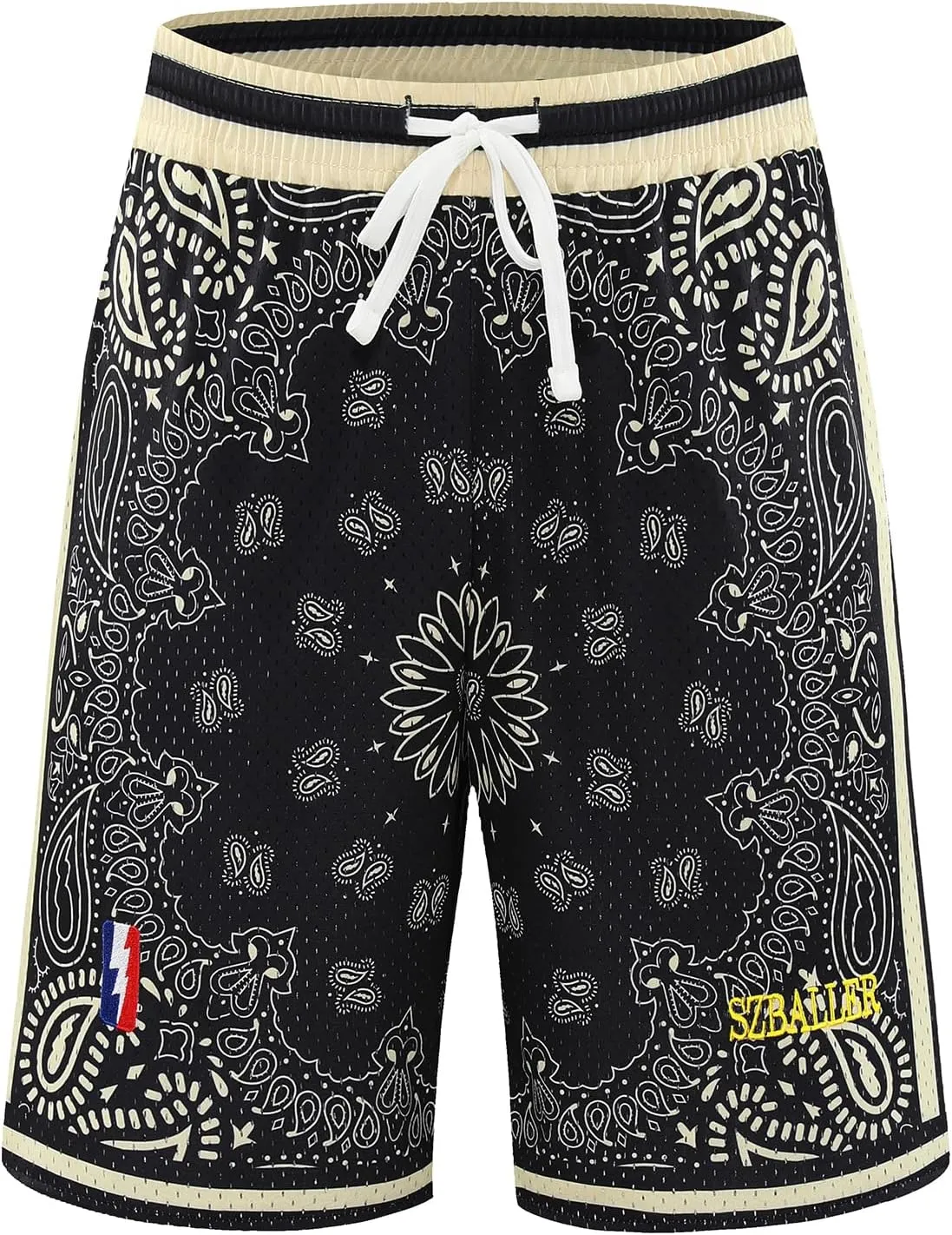 BOOMLEMON Men's Basketball Shorts Workout Athletic Paisley Shorts Mesh Print Running Short Pants