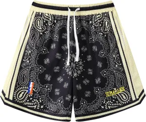 BOOMLEMON Men's Basketball Shorts Workout Athletic Paisley Shorts Mesh Print Running Short Pants