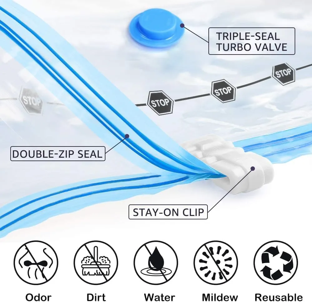 BoxLegend Vacuum Storage Bags Space Saving Bags Vacuum Bags Vacuum Pack Storage Bags 8 Jumbo 31.5’’x39.37’’ Double Zipper Seal & Leak Valve Reusable for Clothes Pillow Comforters Bedding, 1 Large Pump