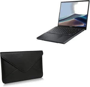 BoxWave Case Compatible with ASUS Zenbook Duo Laptop (14 in) - Elite Leather Messenger Pouch, Synthetic Leather Cover Case Envelope Design - Jet Black