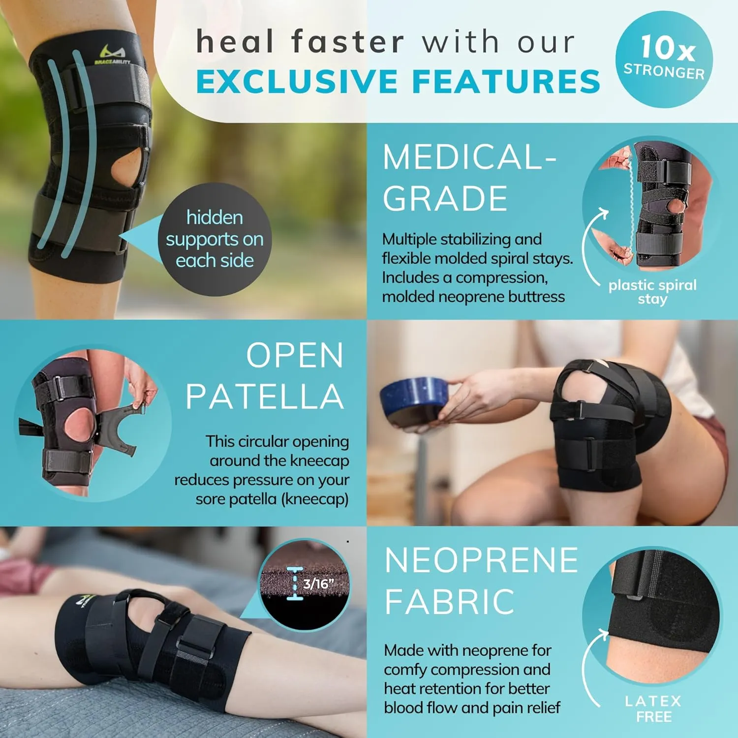 BraceAbility J Patella Knee Brace - Lateral Patellar Stabilizer with Medial and J-Lat Support Straps for Dislocation, Subluxation, Patellofemoral Pain, Left or Right Kneecap Tracking (2XL)