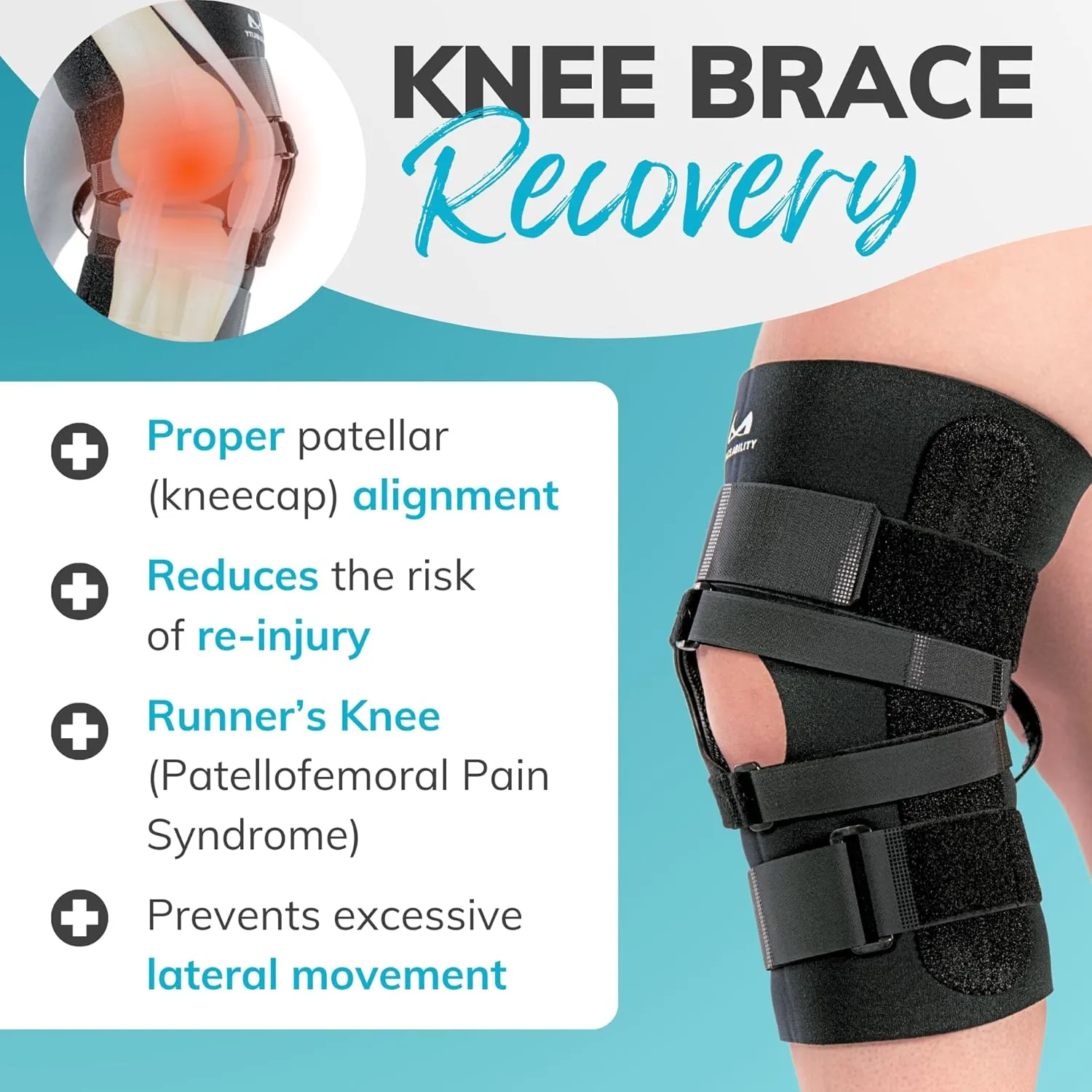 BraceAbility J Patella Knee Brace - Lateral Patellar Stabilizer with Medial and J-Lat Support Straps for Dislocation, Subluxation, Patellofemoral Pain, Left or Right Kneecap Tracking (2XL)