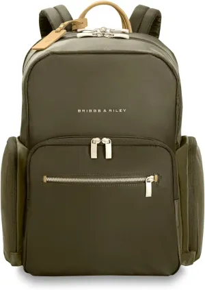 Briggs & Riley Medium Backpack for Women & Men - Daypack for Work, Personal Item Travel Bag, Carry On Size, Lightweight & Durable, Padded Straps, Fits 15" Laptop - Rhapsody Collection, Olive