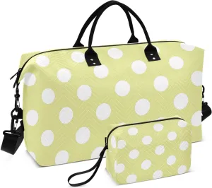 Bright Yellow Polka Dot Sports Gym Bag for Women Men Travel Duffel Bag Weekend Overnight Carry on Bag with Toiletry Bag Yoga Bag for Hospital Plane Swimming Yoga Workout