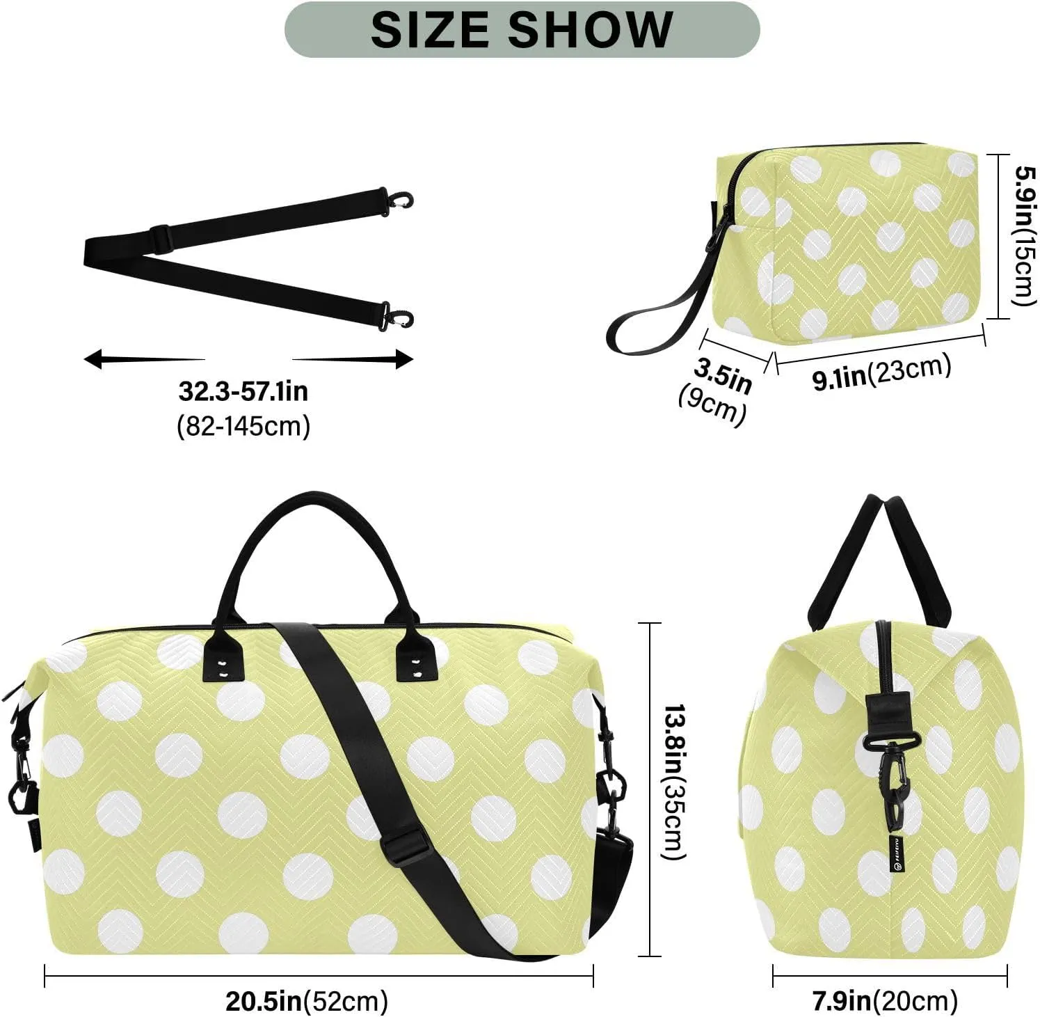 Bright Yellow Polka Dot Sports Gym Bag for Women Men Travel Duffel Bag Weekend Overnight Carry on Bag with Toiletry Bag Yoga Bag for Hospital Plane Swimming Yoga Workout