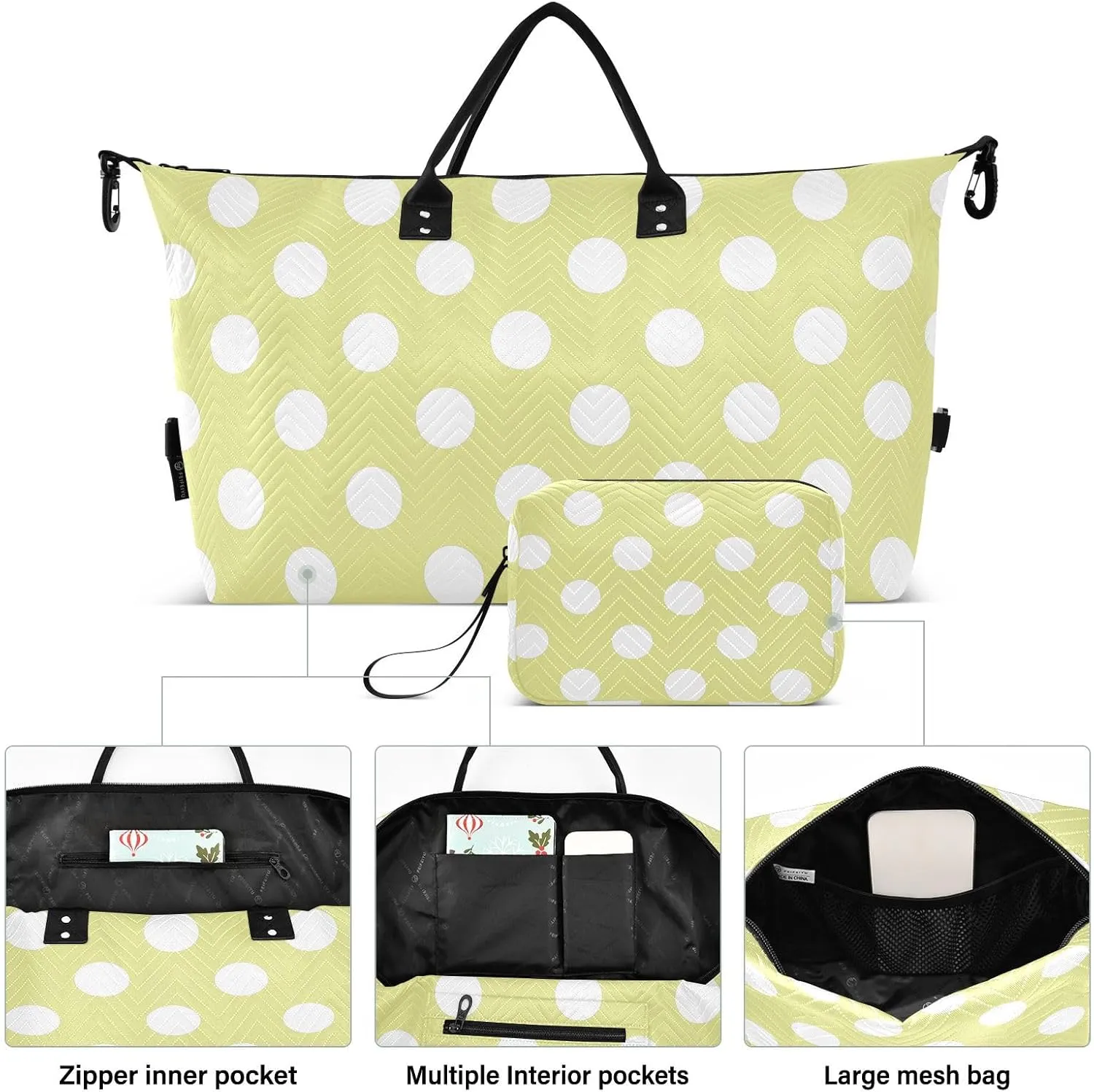 Bright Yellow Polka Dot Sports Gym Bag for Women Men Travel Duffel Bag Weekend Overnight Carry on Bag with Toiletry Bag Yoga Bag for Hospital Plane Swimming Yoga Workout