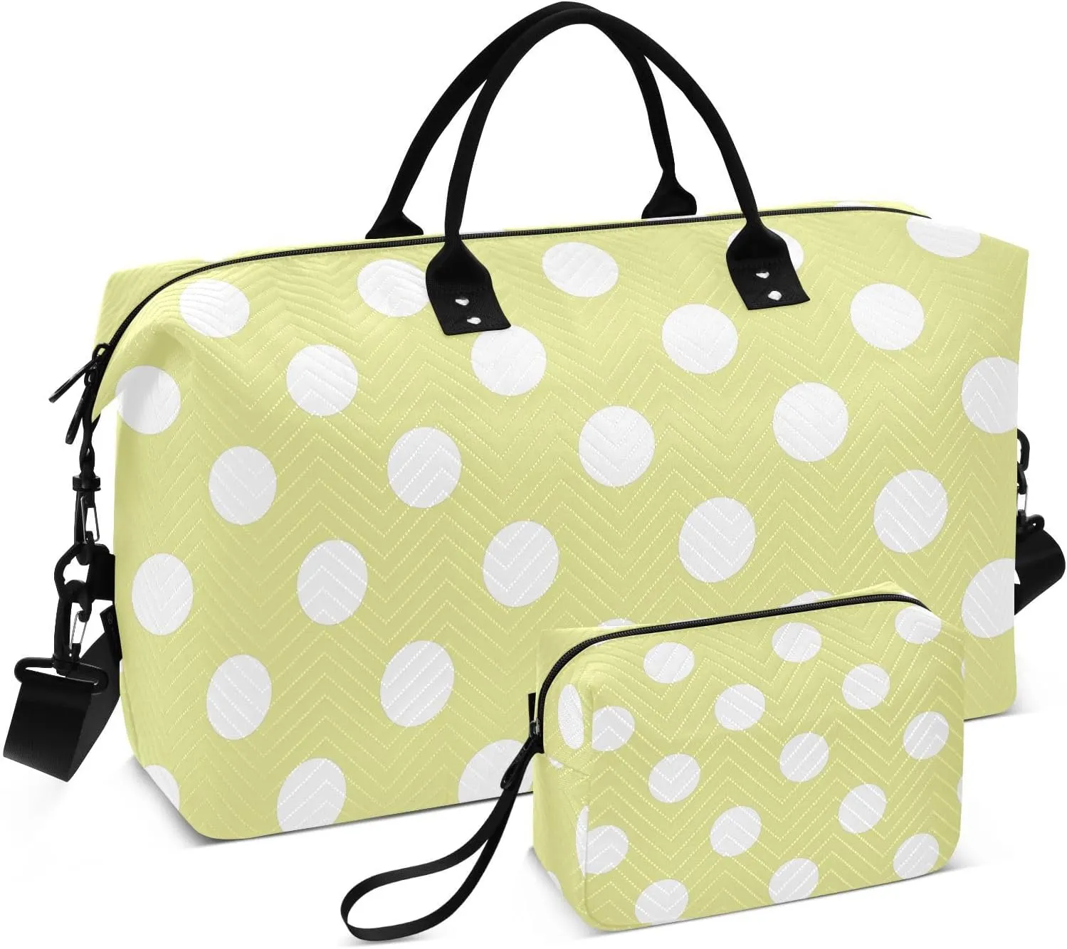 Bright Yellow Polka Dot Sports Gym Bag for Women Men Travel Duffel Bag Weekend Overnight Carry on Bag with Toiletry Bag Yoga Bag for Hospital Plane Swimming Yoga Workout