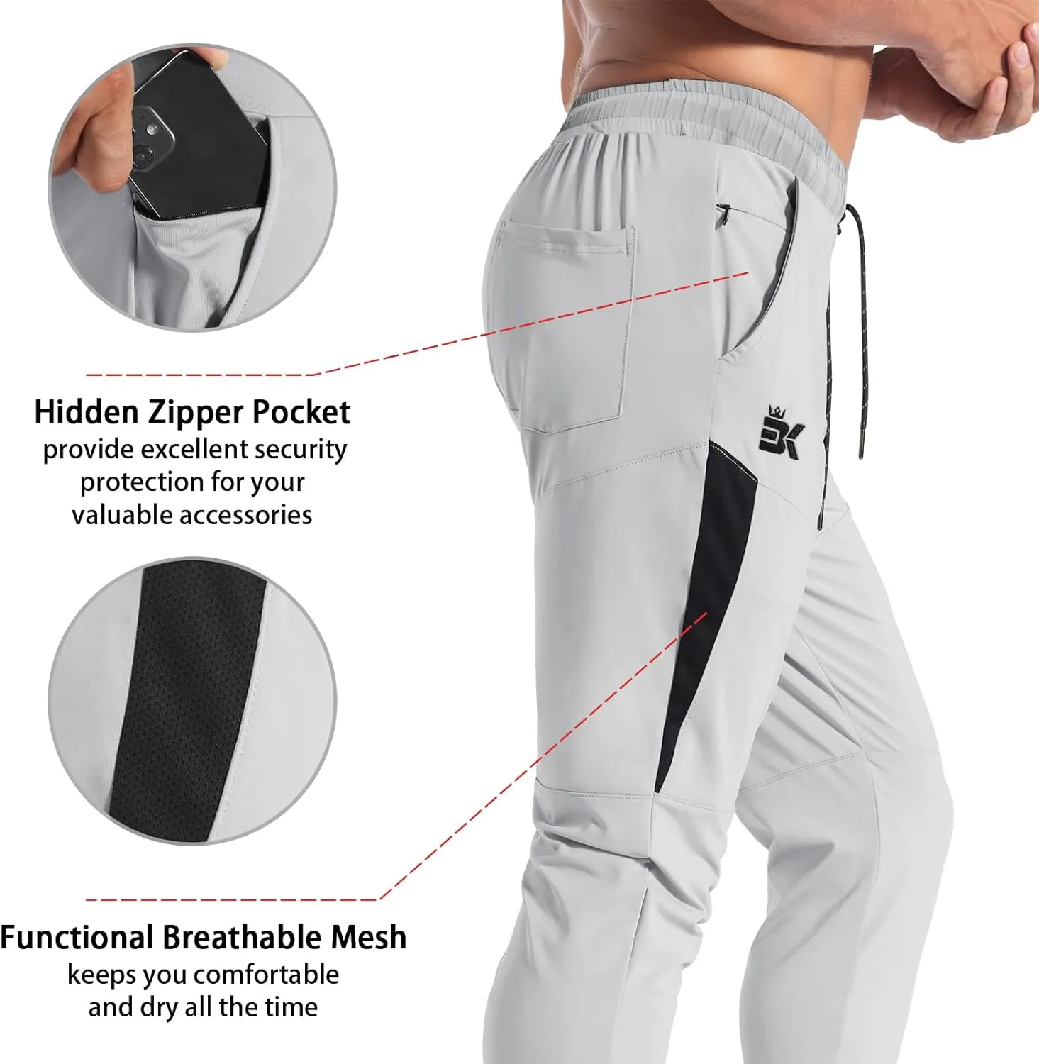 BROKIG Mens Tapered Gym Joggers,Men's Lightweight Jogging Pants Quick Dry Casual Athletic Running Workout with Pockets