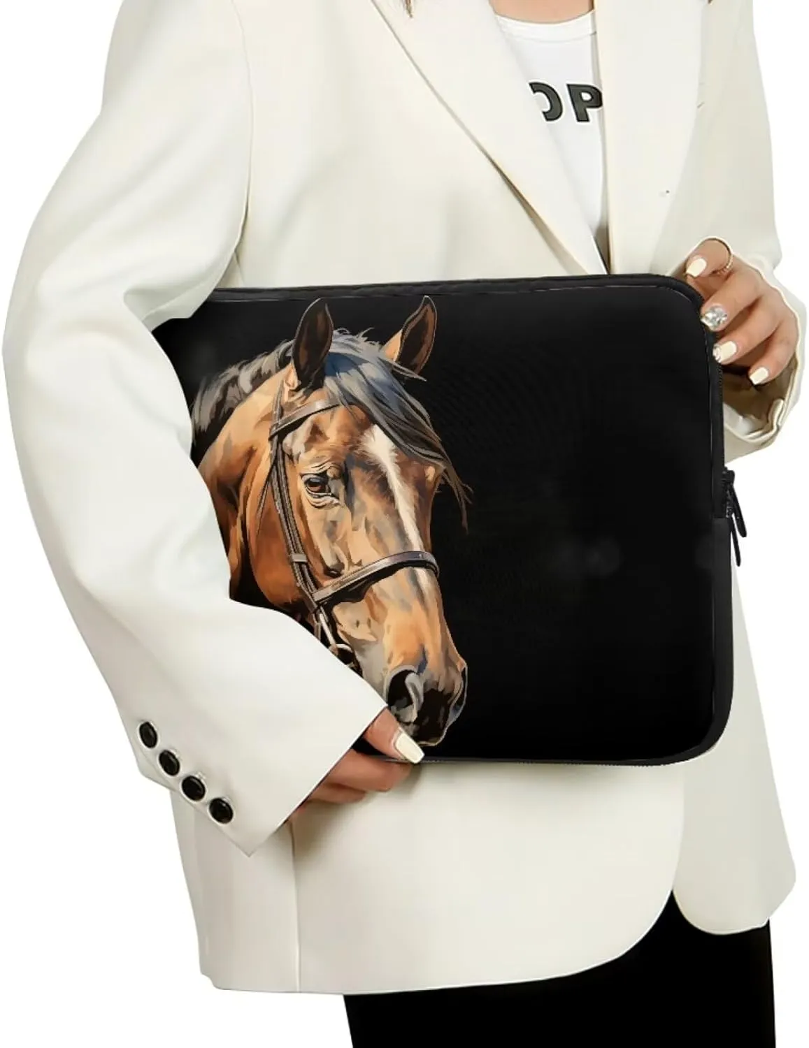 Brown Horse Black Laptops Sleeve Portable Computer Carrying Case with Zippers Tablet Shoulder Bag