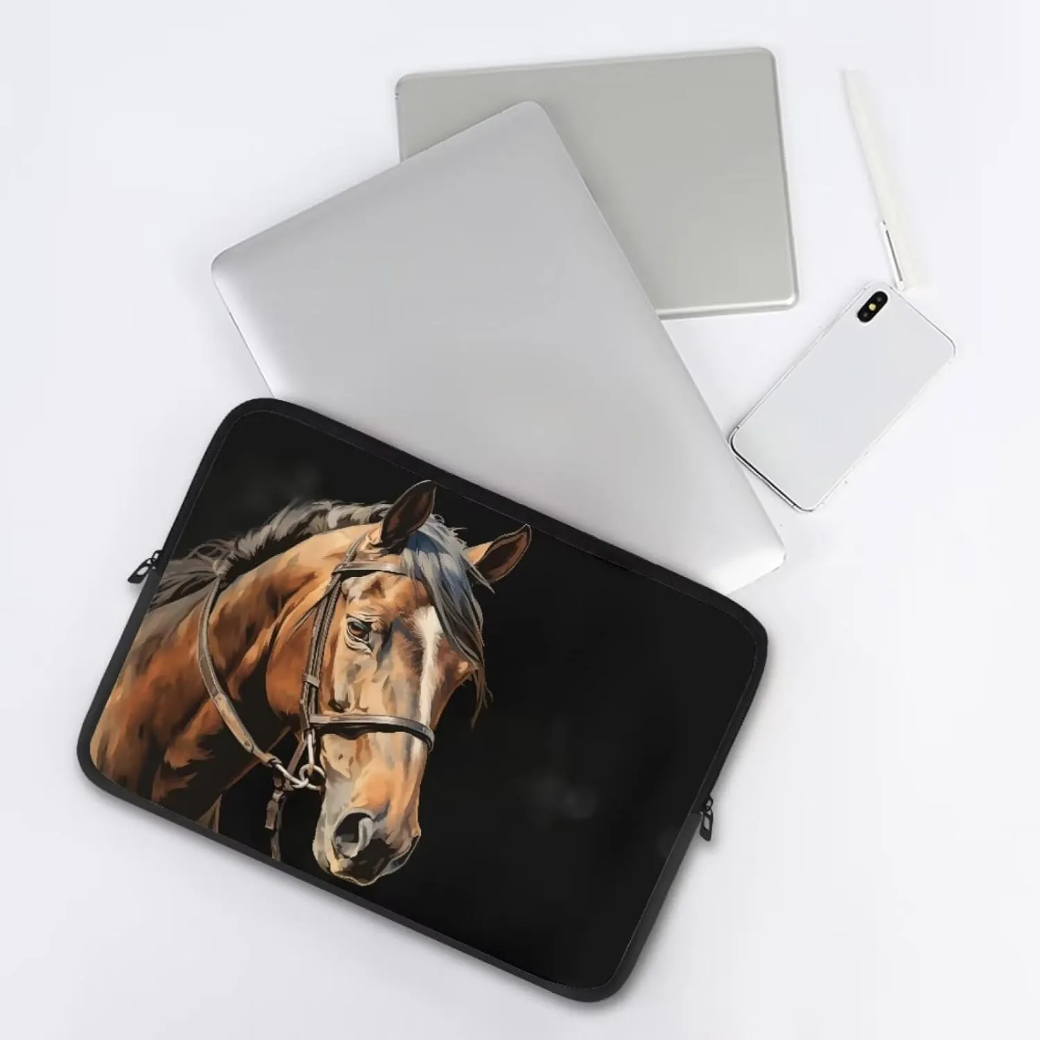 Brown Horse Black Laptops Sleeve Portable Computer Carrying Case with Zippers Tablet Shoulder Bag