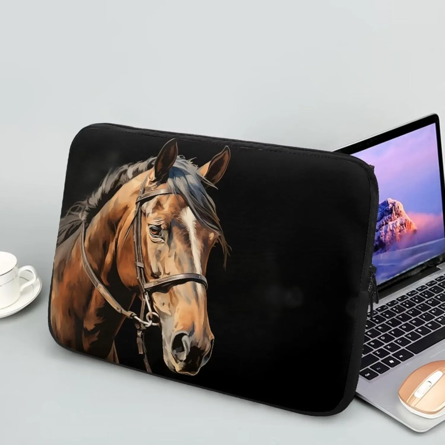 Brown Horse Black Laptops Sleeve Portable Computer Carrying Case with Zippers Tablet Shoulder Bag