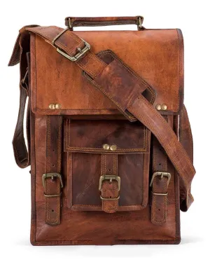 Brown Leather Messenger Bag for Laptop Handmade Briefcase Satchel Mens Crossbody Laptop Bag (9x11 Inches)