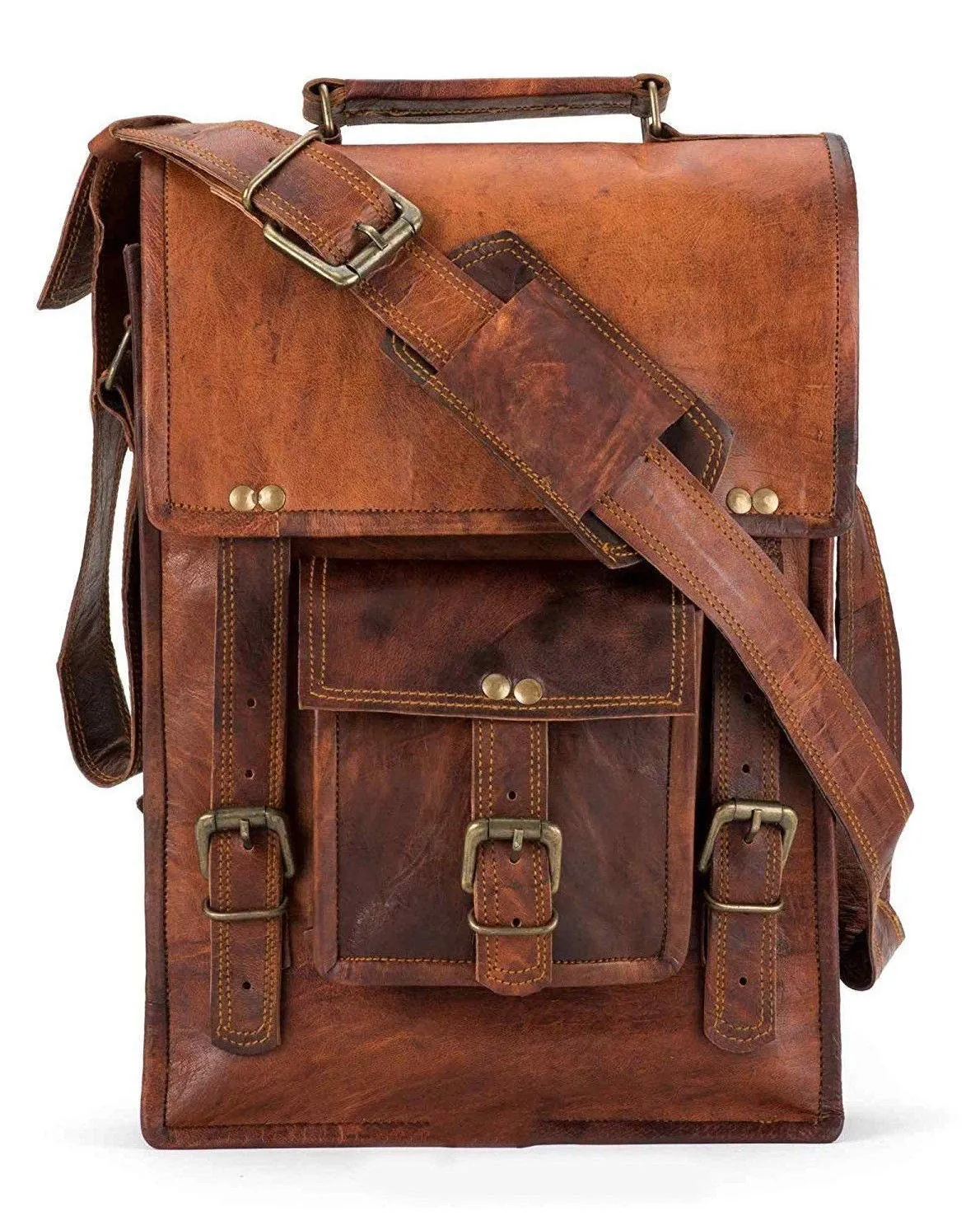 Brown Leather Messenger Bag for Laptop Handmade Briefcase Satchel Mens Crossbody Laptop Bag (9x11 Inches)