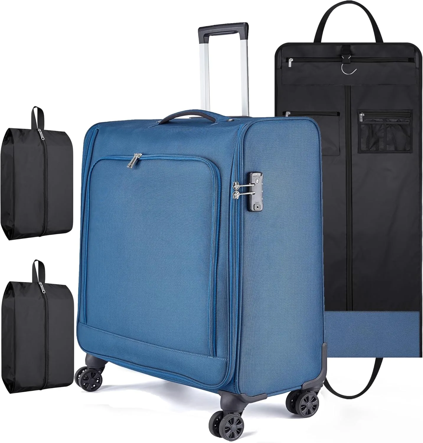 Bukere Rolling Garment Bags with Wheels for Travel, Checked-Large 26-Inch Suitcase, Wheeled Garment Suitcase Bag with TSA Locks for Men and Women, 4 Spinner Wheels, Separate Suit Compartment